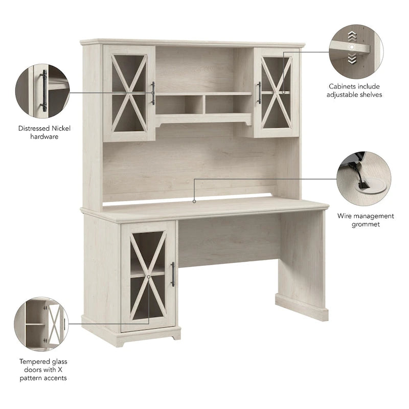 Lennox Farmhouse Desk with Hutch and Storage Cabinet by Bush Furniture