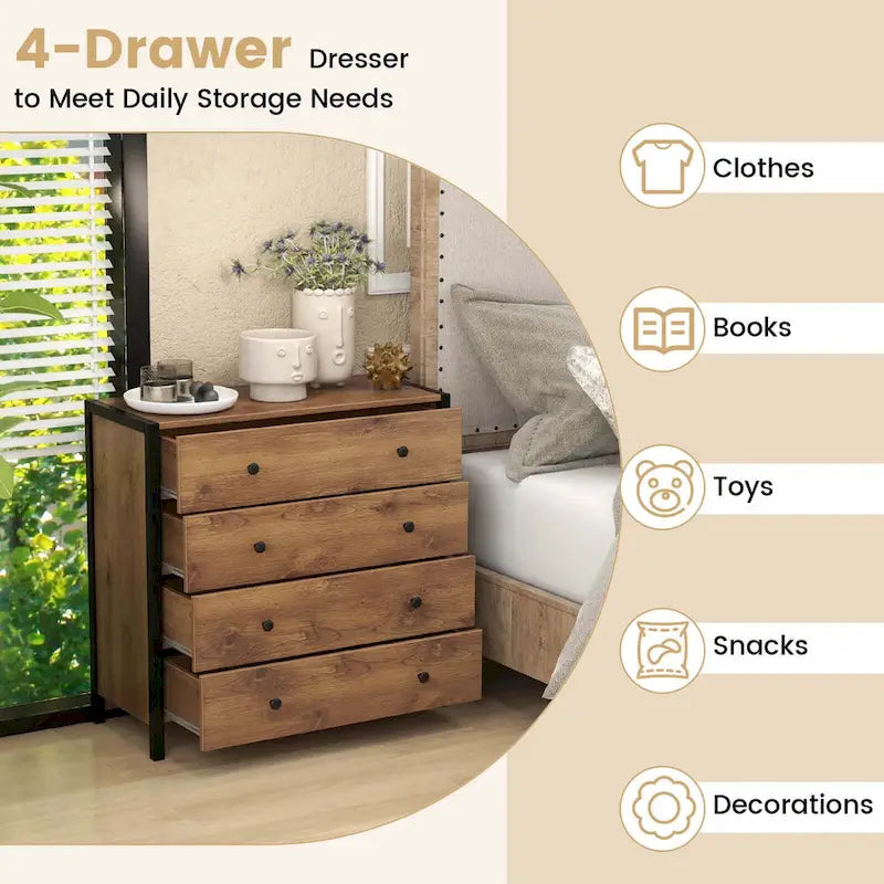 4-Drawer Dresser Modern Chest of Drawers with Wooden Storage