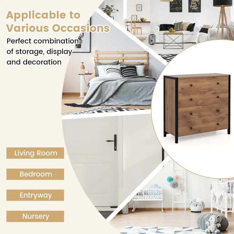 4-Drawer Dresser Modern Chest of Drawers with Wooden Storage