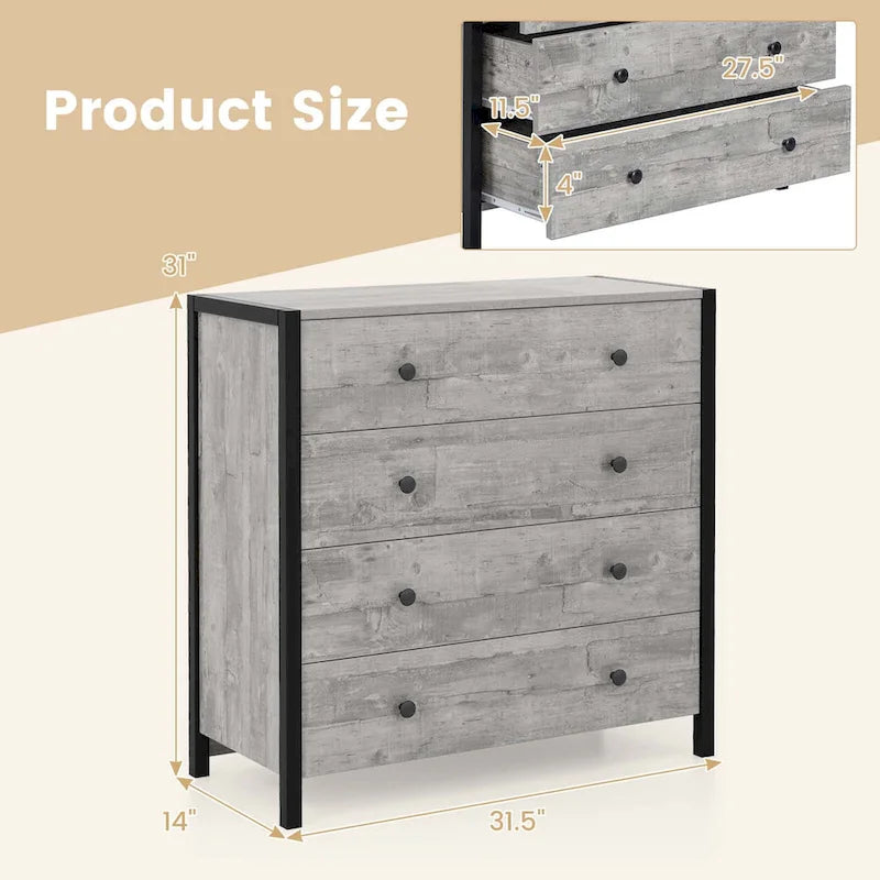 4-Drawer Dresser Modern Chest of Drawers with Wooden Storage