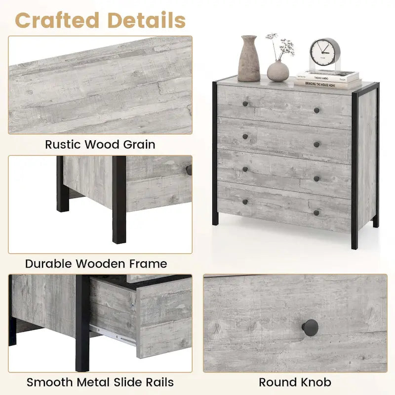 4-Drawer Dresser Modern Chest of Drawers with Wooden Storage