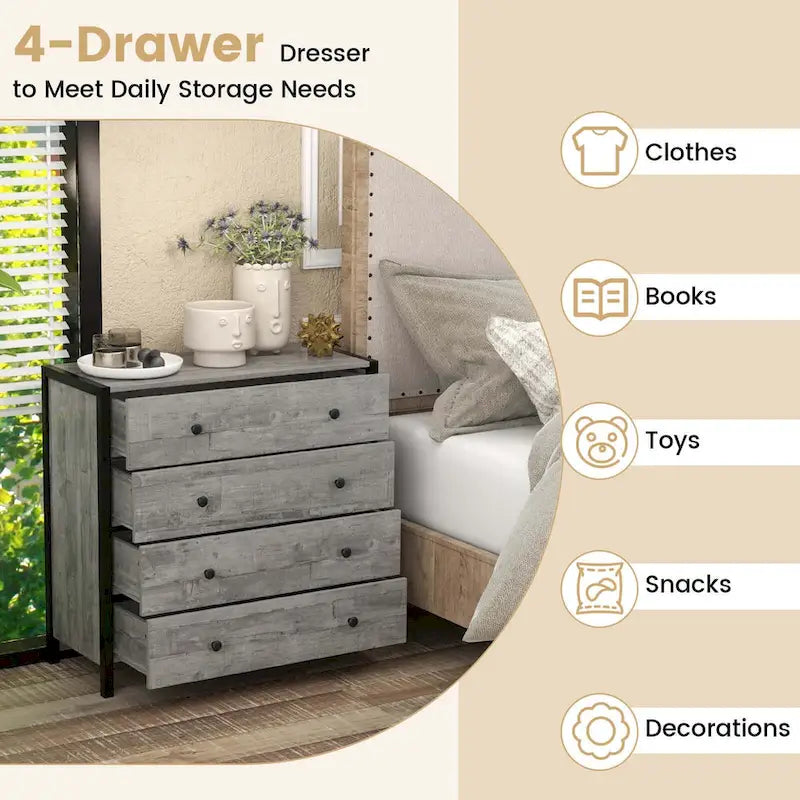 4-Drawer Dresser Modern Chest of Drawers with Wooden Storage