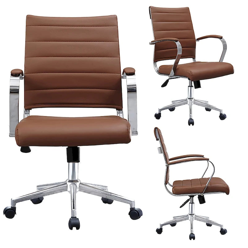 Modern Office Chair, Executive Mid-Back Conference Room Chair in PU Leather with Wheels and Arms