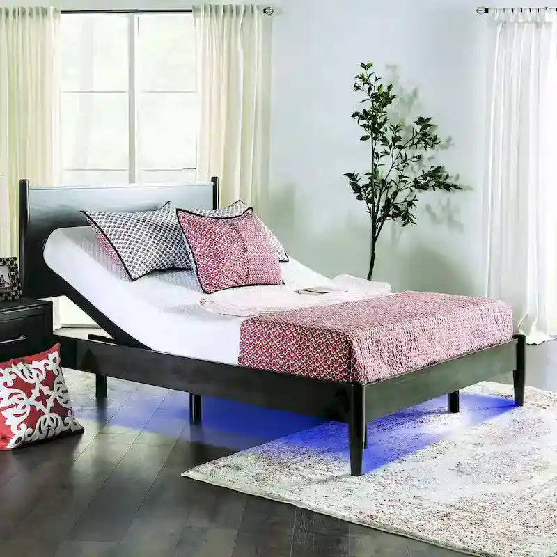 Brenner Modern Black Adjustable Bed Frame with 4 Positions and USB Ports by Furniture of America