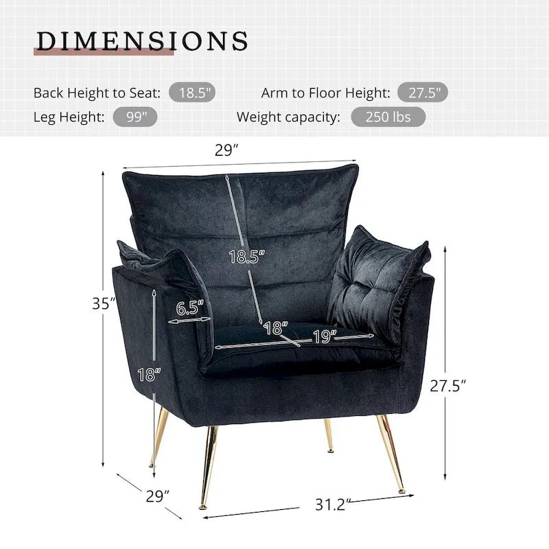 1ida Modern Velvet Tufted Accent Armchair with Gold Metal Legs Set of 2 by HULALA HOME