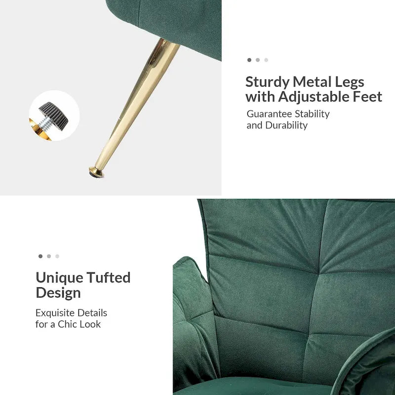 1ida Modern Velvet Tufted Accent Armchair with Gold Metal Legs Set of 2 by HULALA HOME