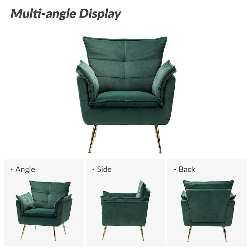 1ida Modern Velvet Tufted Accent Armchair with Gold Metal Legs Set of 2 by HULALA HOME