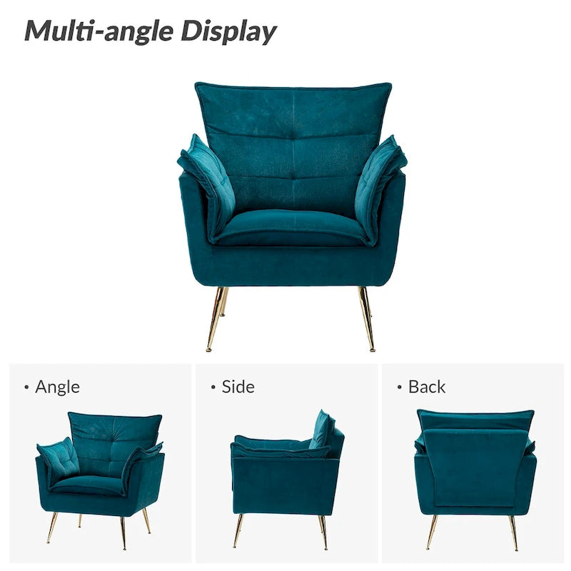 1ida Modern Velvet Tufted Accent Armchair with Gold Metal Legs Set of 2 by HULALA HOME