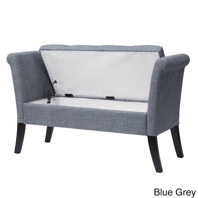CorLiving Antonio Upholstered Storage Bench with Scrolled Arms