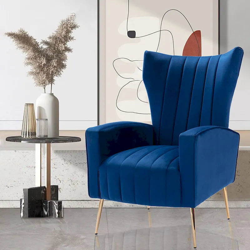 Velvet Accent Chair, Wingback Arm Chair with Gold Legs, Upholstered Single Sofa for Living Room & Bedroom