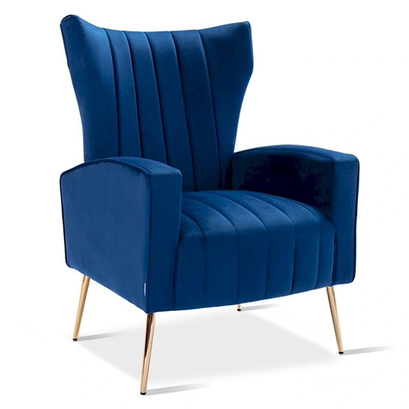 Velvet Accent Chair, Wingback Arm Chair with Gold Legs, Upholstered Single Sofa for Living Room Bedroom