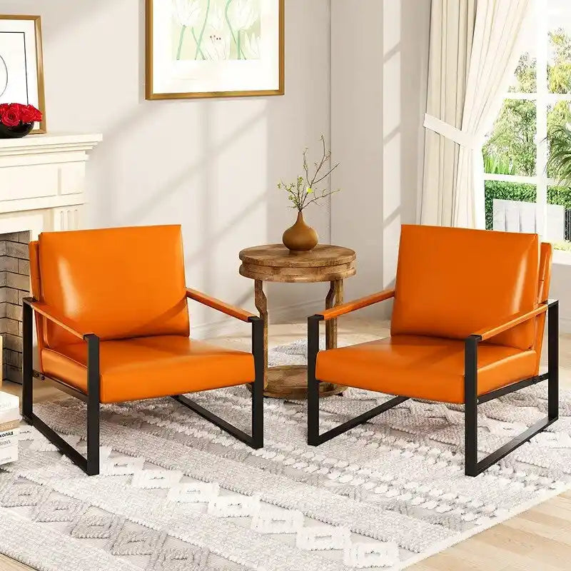 Eureka Modern Vintage Upholstered PU Leather Armchair, Mid Century Accent Chairs with Steel Frame, Leisure Chairs