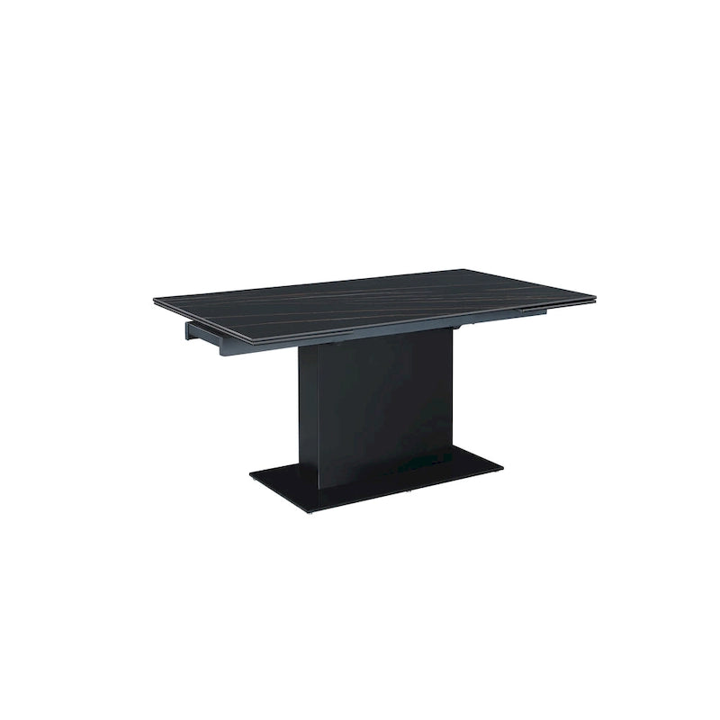 Katana Extendable Sintered Stone Table with Wooden Pedestal and Glass Base Plate