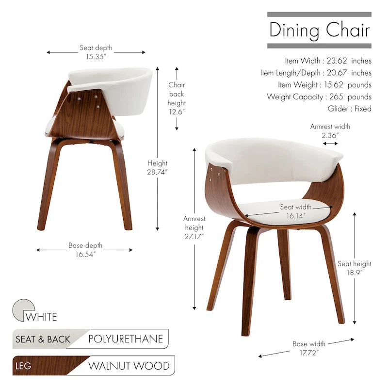 Porthos Home Meir Dining Chair, PU Leather Upholstery, Walnut Wood Legs