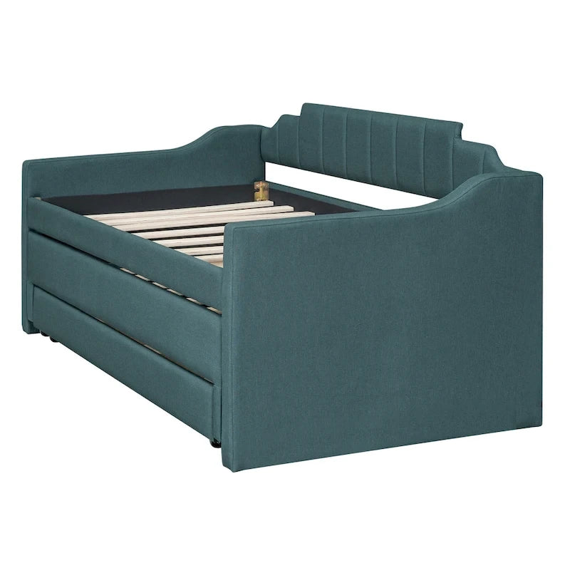 Twin Size Upholstered Daybed with Trundle and Three Drawers, Beige
