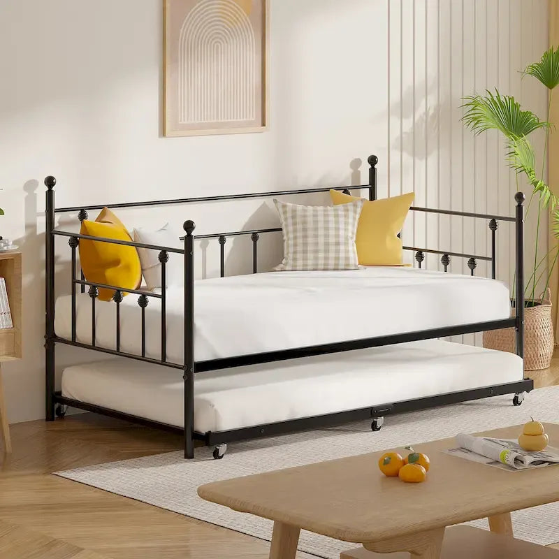 VECELO Classic Open Frame Metal Daybed with Trundle,Twin Size