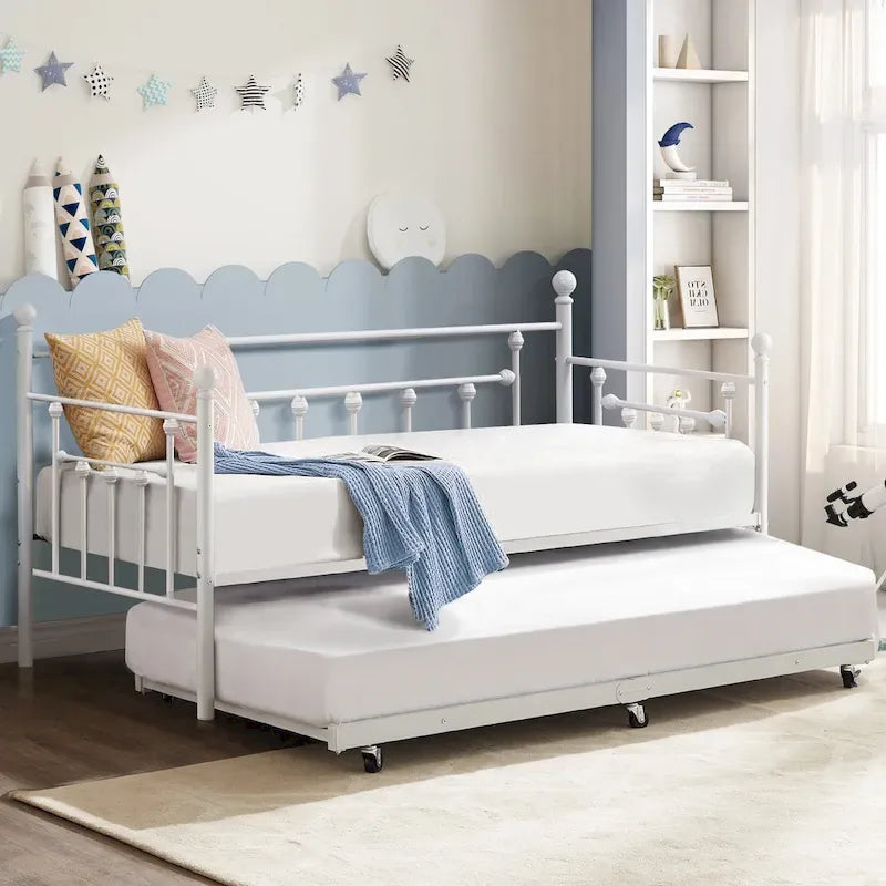 VECELO Classic Open Frame Metal Daybed with Trundle,Twin Size