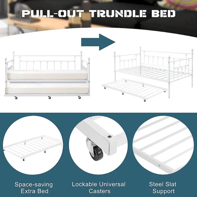 VECELO Classic Open Frame Metal Daybed with Trundle,Twin Size