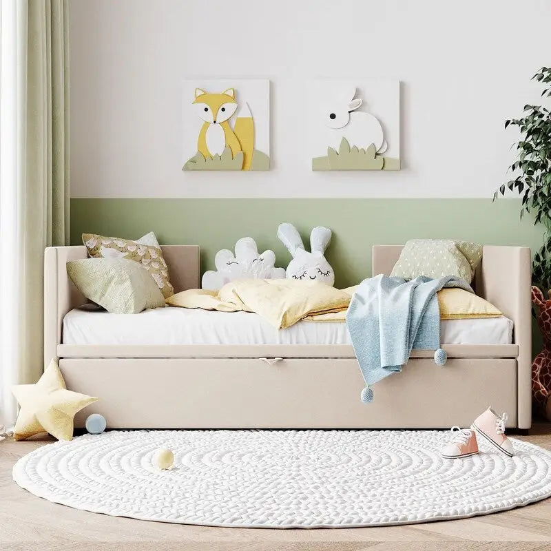 Twin Size Upholstered daybed with Extendable Trundle