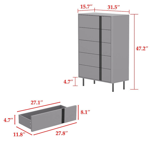 5-Drawer Modern Wooden Dresser with Adjustable Metal Legs
