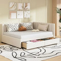 Full Size Linen Upholstered Daybed with 2 Storage Drawers