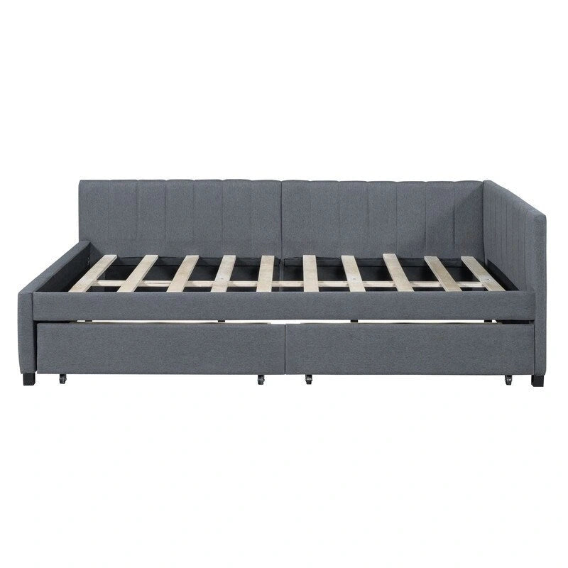 Full Size Linen Upholstered Daybed with 2 Storage Drawers