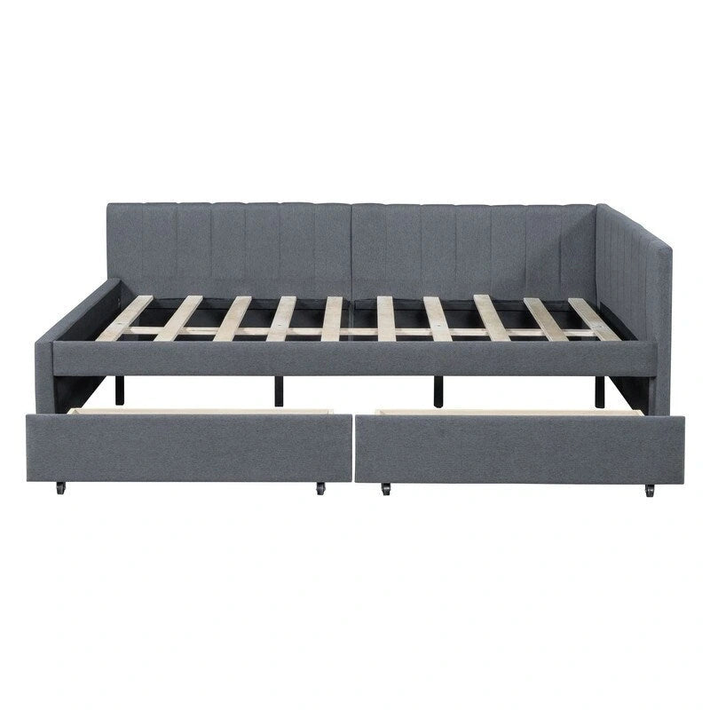 Full Size Linen Upholstered Daybed with 2 Storage Drawers