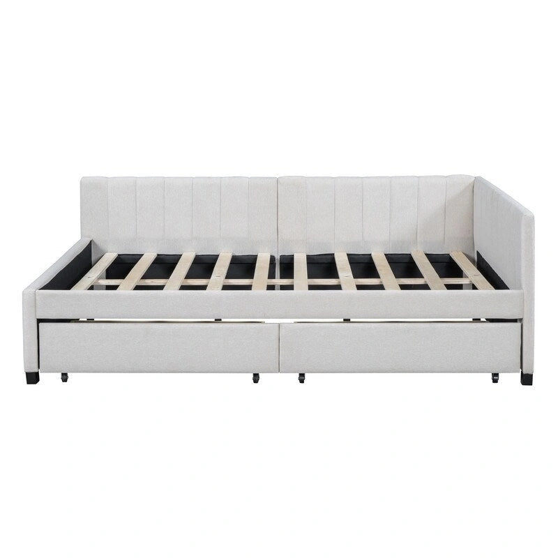 Full Size Linen Upholstered Daybed with 2 Storage Drawers