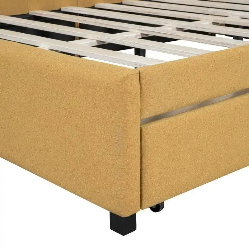 Full Size Linen Upholstered Daybed with 2 Storage Drawers