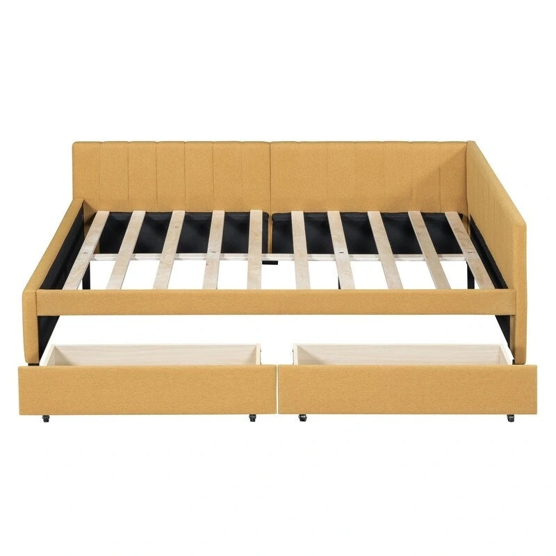 Full Size Linen Upholstered Daybed with 2 Storage Drawers
