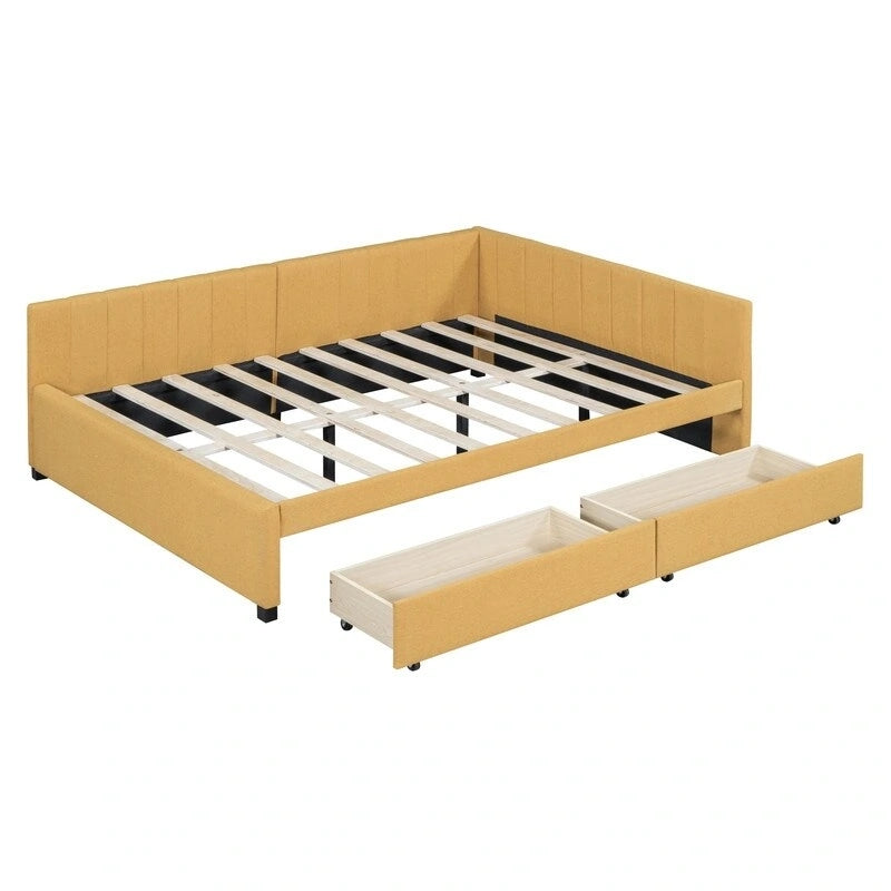 Full Size Linen Upholstered Daybed with 2 Storage Drawers