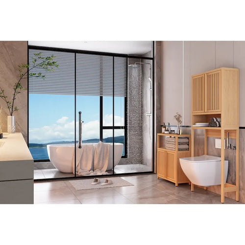 Armoire de rangement en bambou avec portes à persiennes et étagères