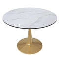 LeisureMod Bristol 40 Round Dining Table for 4 with MDF Tabletop in Gold Steel Base for Kitchen & Dining Room