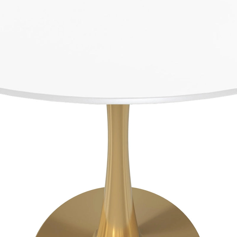 LeisureMod Bristol 40 Round Dining Table for 4 with MDF Tabletop in Gold Steel Base for Kitchen & Dining Room