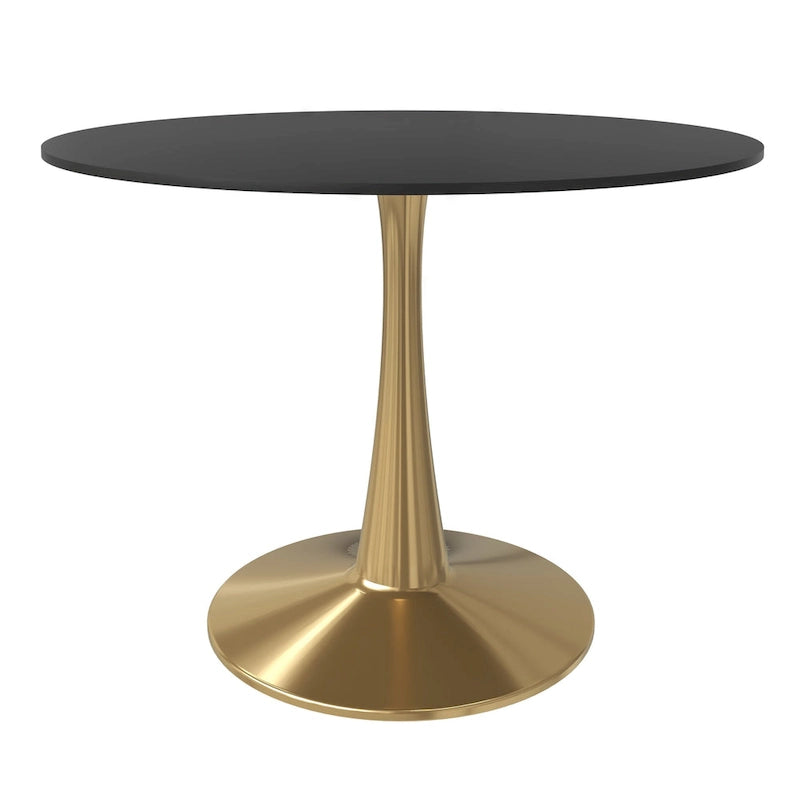 LeisureMod Bristol 40 Round Dining Table for 4 with MDF Tabletop in Gold Steel Base for Kitchen & Dining Room