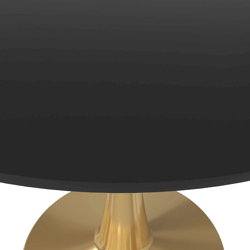 LeisureMod Bristol 40 Round Dining Table for 4 with MDF Tabletop in Gold Steel Base for Kitchen & Dining Room