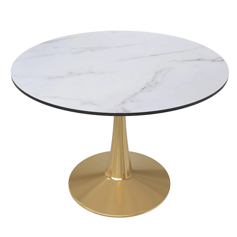 LeisureMod Bristol 40 Round Dining Table for 4 with MDF Tabletop in Gold Steel Base for Kitchen & Dining Room