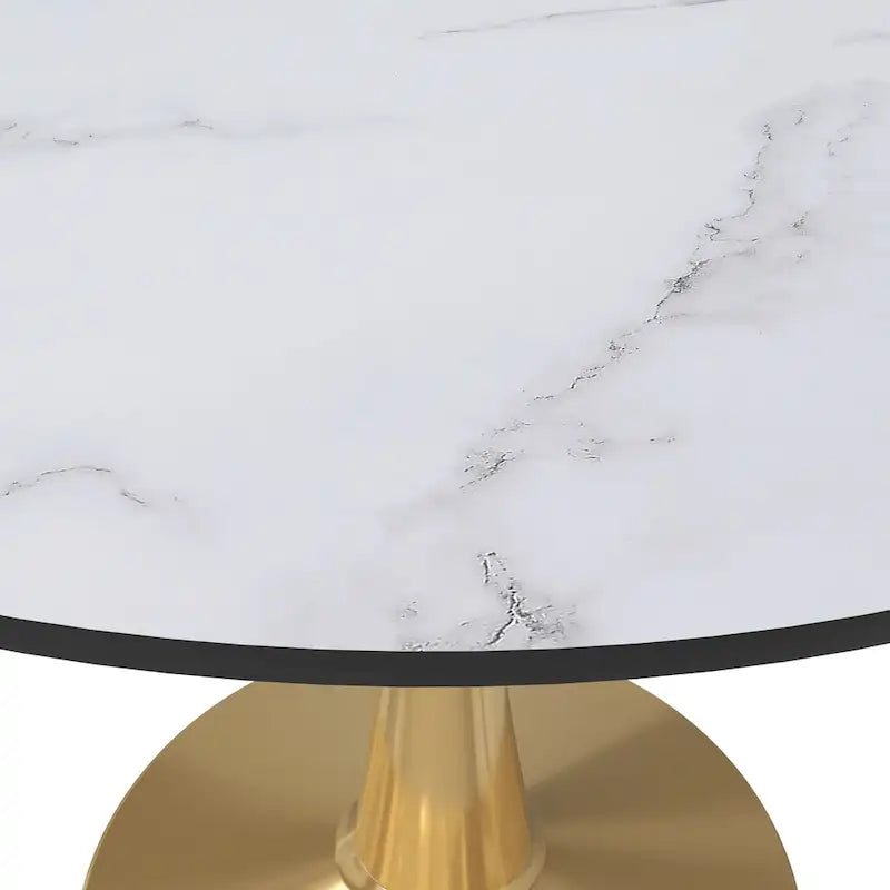 LeisureMod Bristol 40 Round Dining Table for 4 with MDF Tabletop in Gold Steel Base for Kitchen & Dining Room