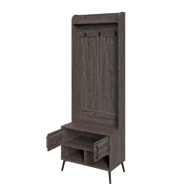 RiverRidge Woodbury Hall Tree with Entryway Bench, Shoe Storage, Coat Hooks & Cubby Storage - Weathered Woodgrain