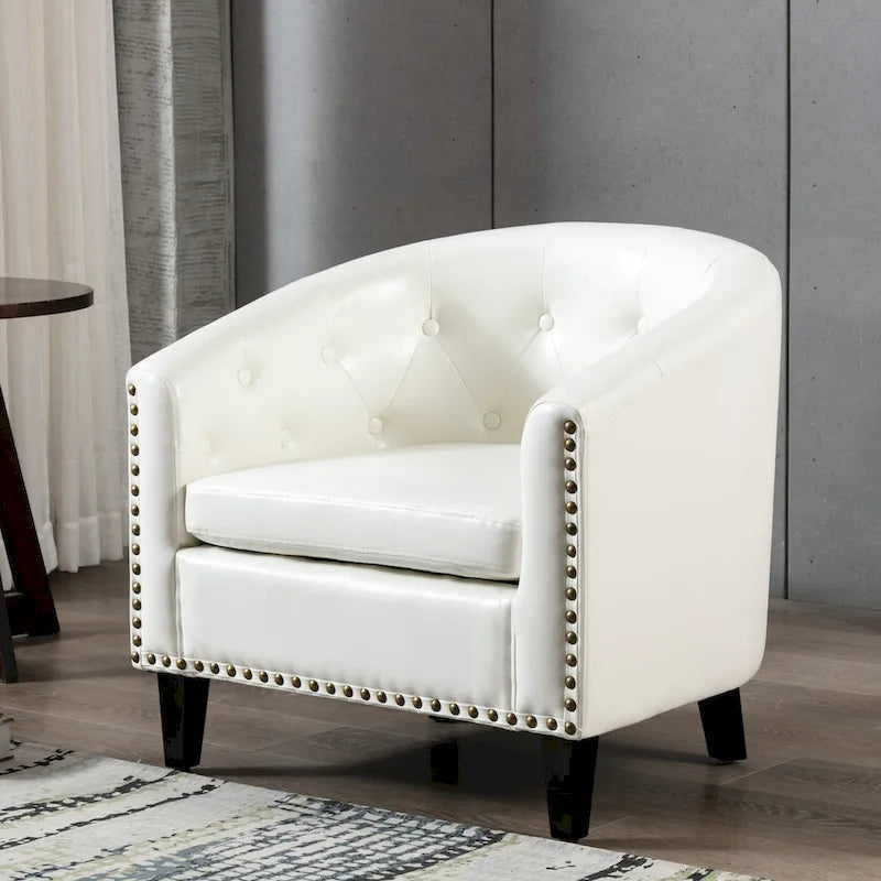 PU Leather Tufted Barrel Chair for Living Room Bedroom