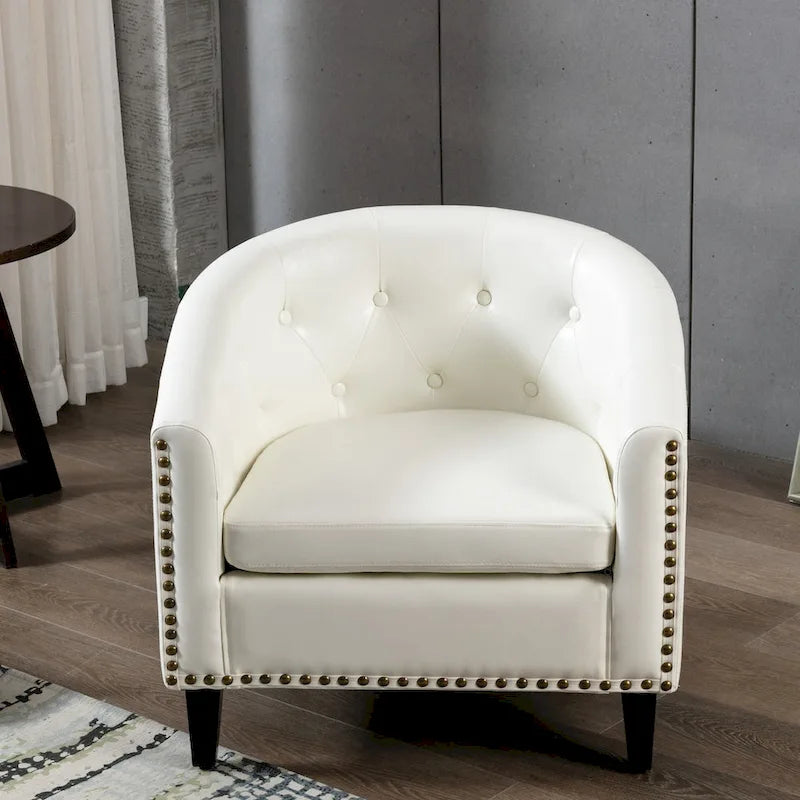 PU Leather Tufted Barrel Chair for Living Room Bedroom