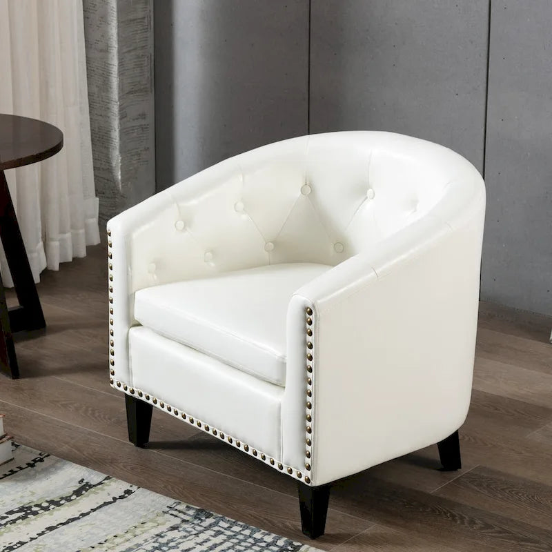 PU Leather Tufted Barrel Chair for Living Room Bedroom