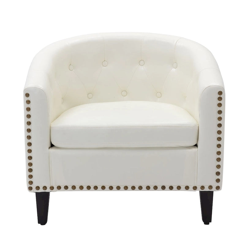 PU Leather Tufted Barrel Chair for Living Room Bedroom