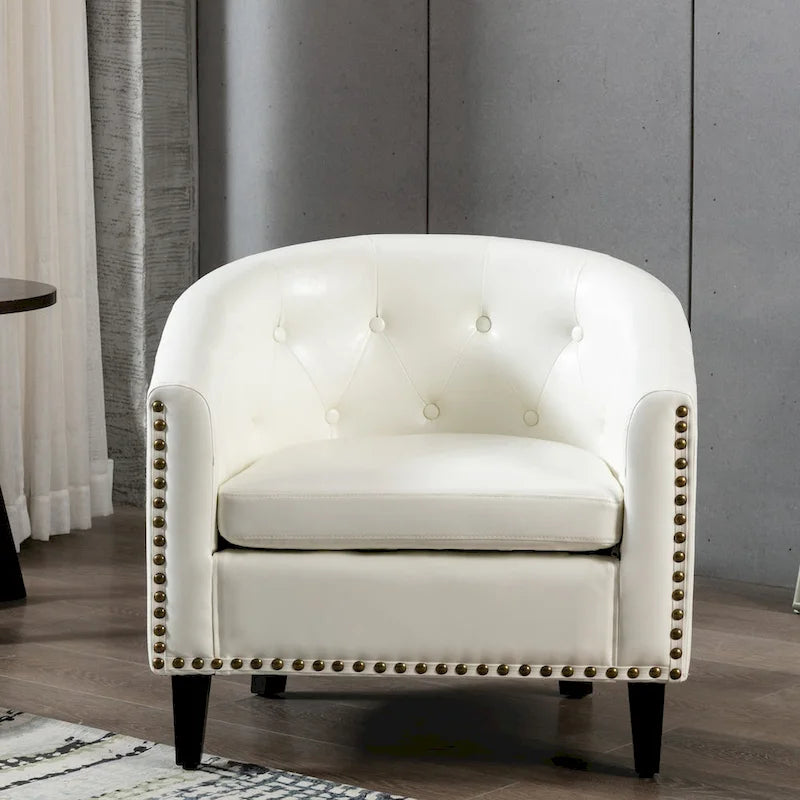 PU Leather Tufted Barrel Chair for Living Room Bedroom