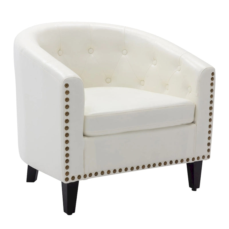 PU Leather Tufted Barrel Chair for Living Room Bedroom