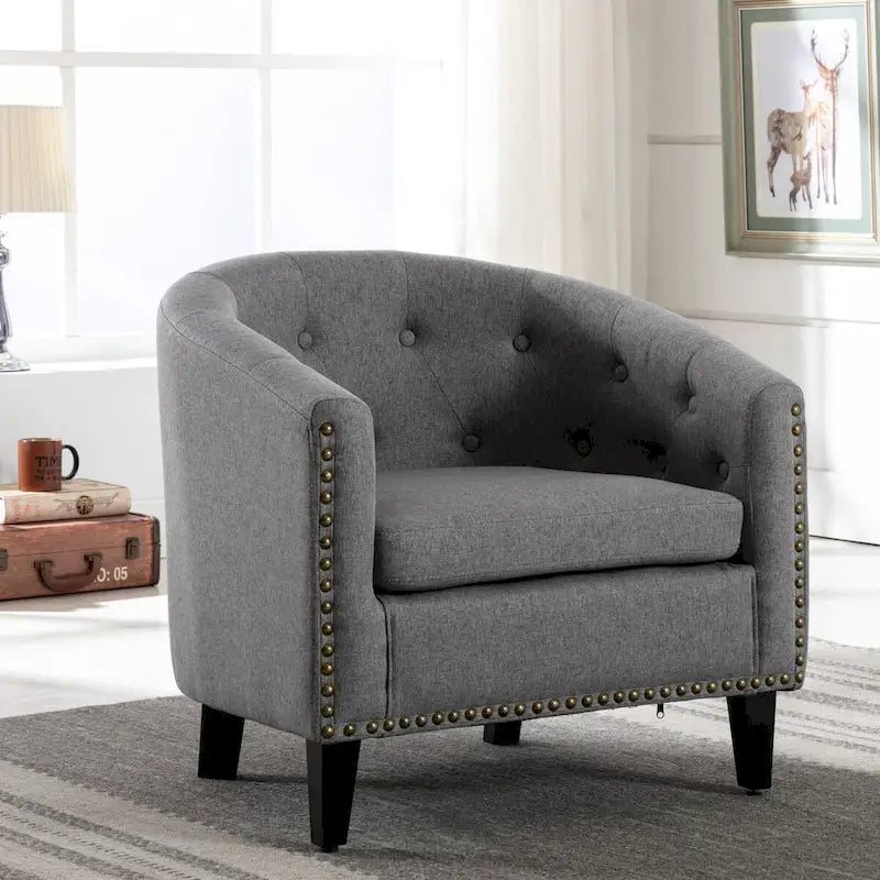 PU Leather Tufted Barrel Chair for Living Room Bedroom