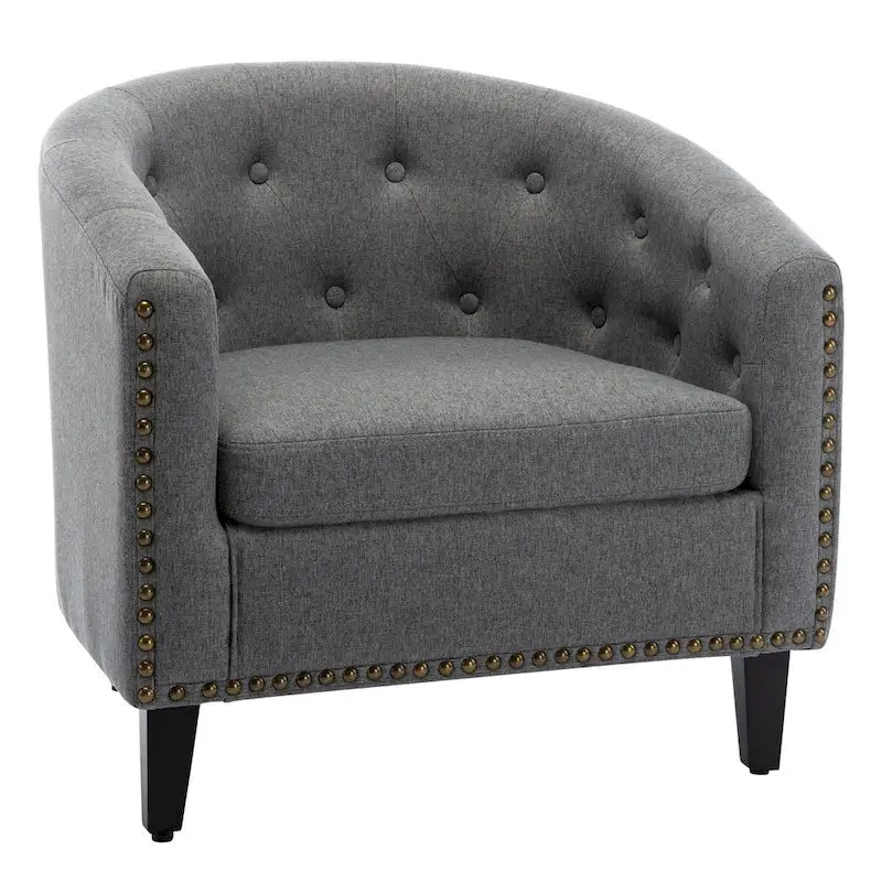 PU Leather Tufted Barrel Chair for Living Room Bedroom