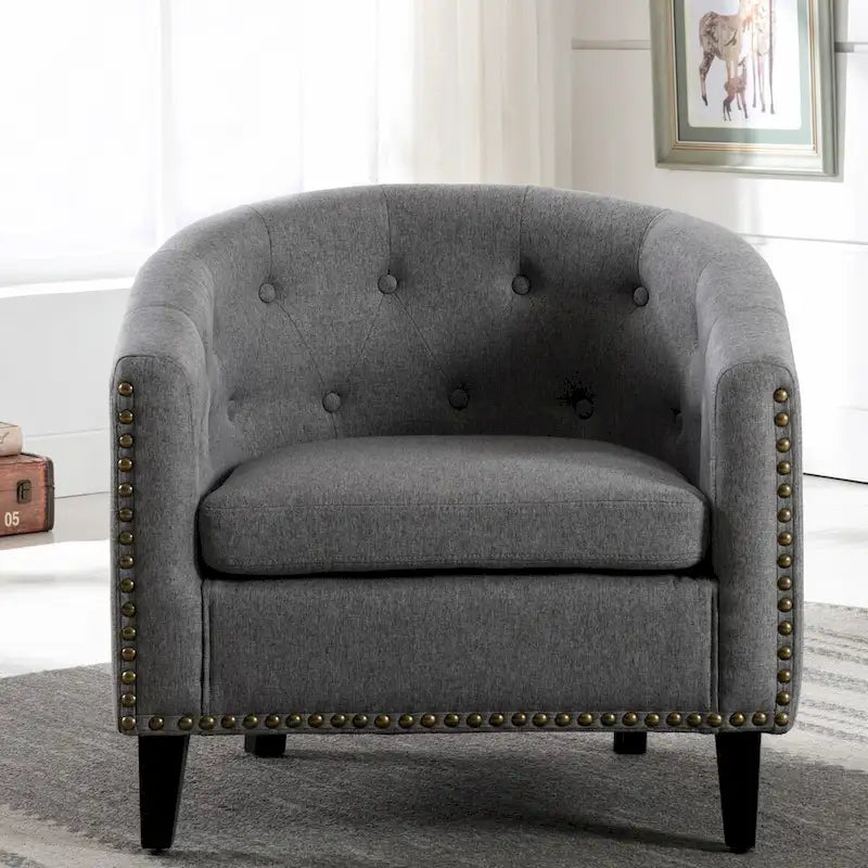 PU Leather Tufted Barrel Chair for Living Room Bedroom