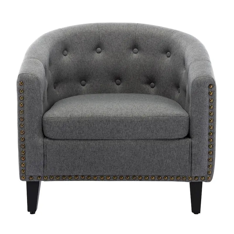 PU Leather Tufted Barrel Chair for Living Room Bedroom