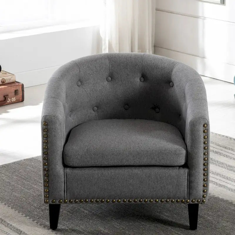 PU Leather Tufted Barrel Chair for Living Room Bedroom